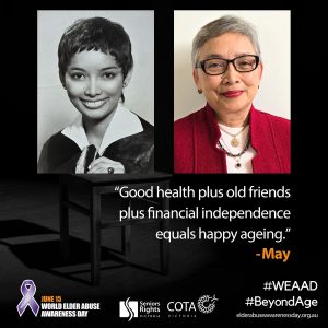 "Good health plus old friends plus financial independence equals happy ageing."